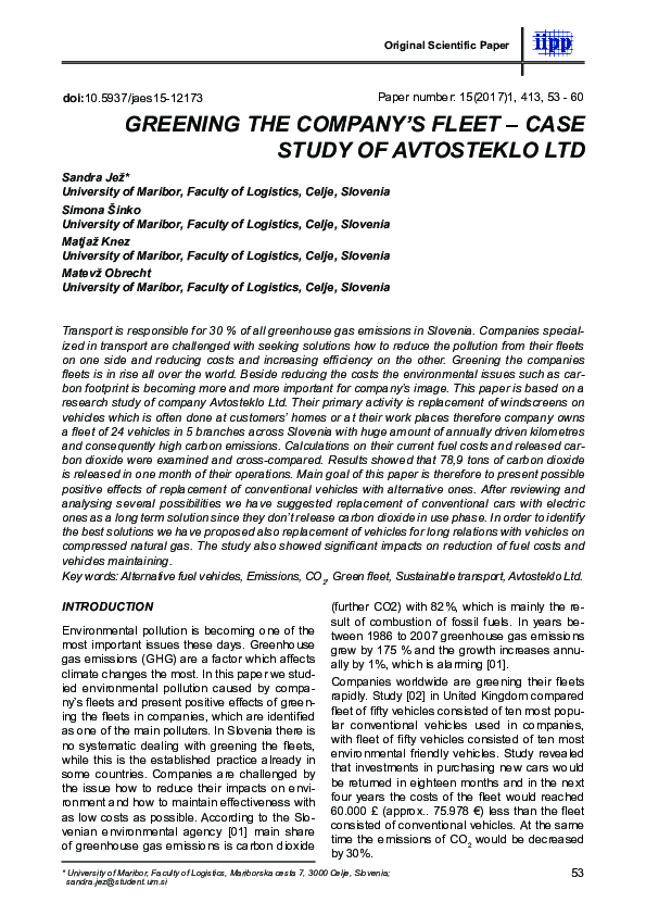 (PDF) Greening the company's fleet: Case study of Avtosteklo Ltd