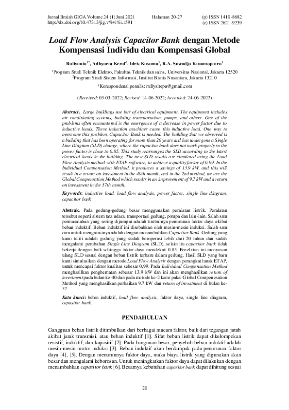 (PDF) Load Flow Analysis Capacitor Bank dengan Metode Konpensasi ...