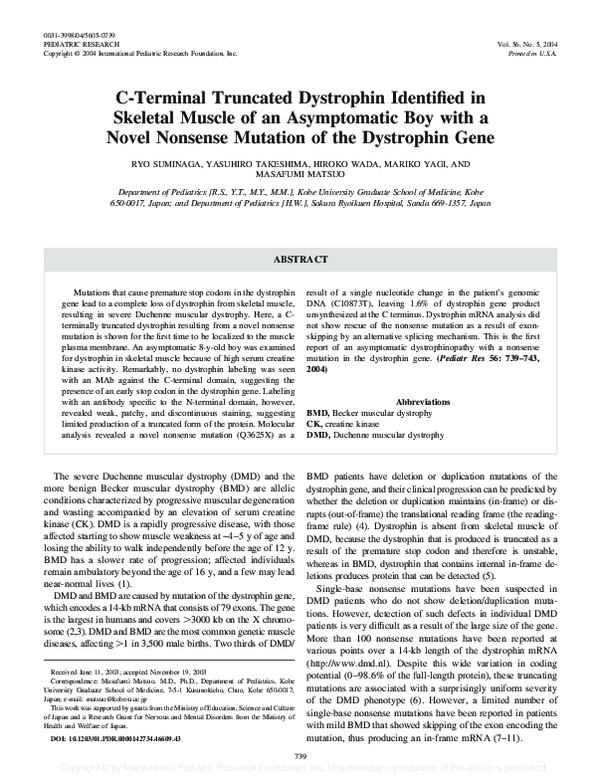 (PDF) C-Terminal Truncated Dystrophin Identified in Skeletal Muscle of ...