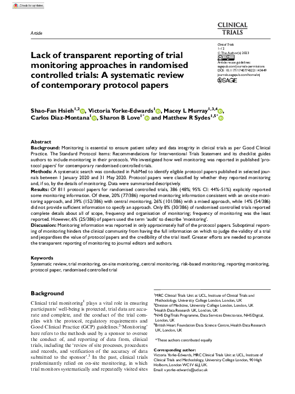(PDF) Lack of transparent reporting of trial monitoring approaches in ...