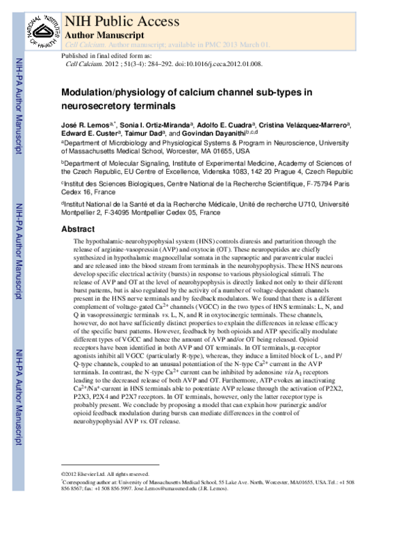 (PDF) Modulation/physiology of calcium channel sub-types in ...