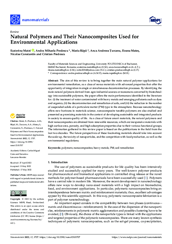 (PDF) Natural Polymers and Their Nanocomposites Used for Environmental ...