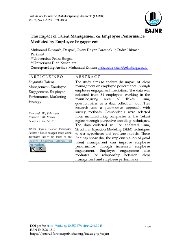(PDF) The Impact of Talent Management on Employee Performance Mediated ...