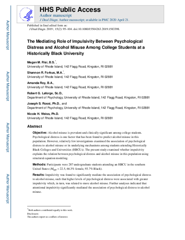(PDF) The Mediating Role of Impulsivity Between Psychological Distress ...