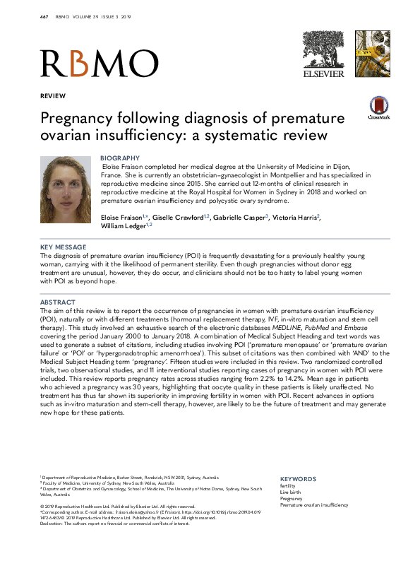 (PDF) Pregnancy following diagnosis of premature ovarian insufficiency ...