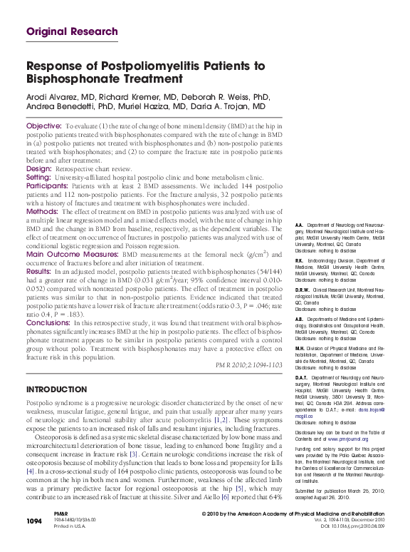 (PDF) Response of Postpoliomyelitis Patients to Bisphosphonate Treatment