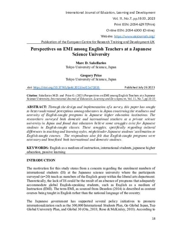 (PDF) Perspectives on EMI among English Teachers at a Japanese Science ...