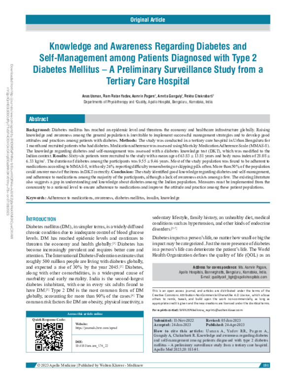 (PDF) Knowledge and Awareness Regarding Diabetes and Self-Management ...