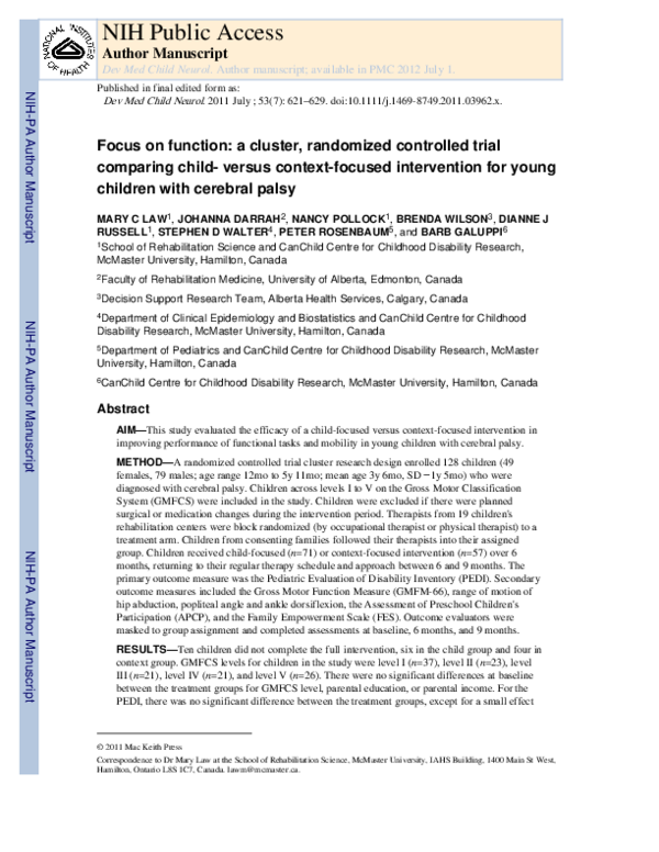 (PDF) Focus on function: a cluster, randomized controlled trial ...