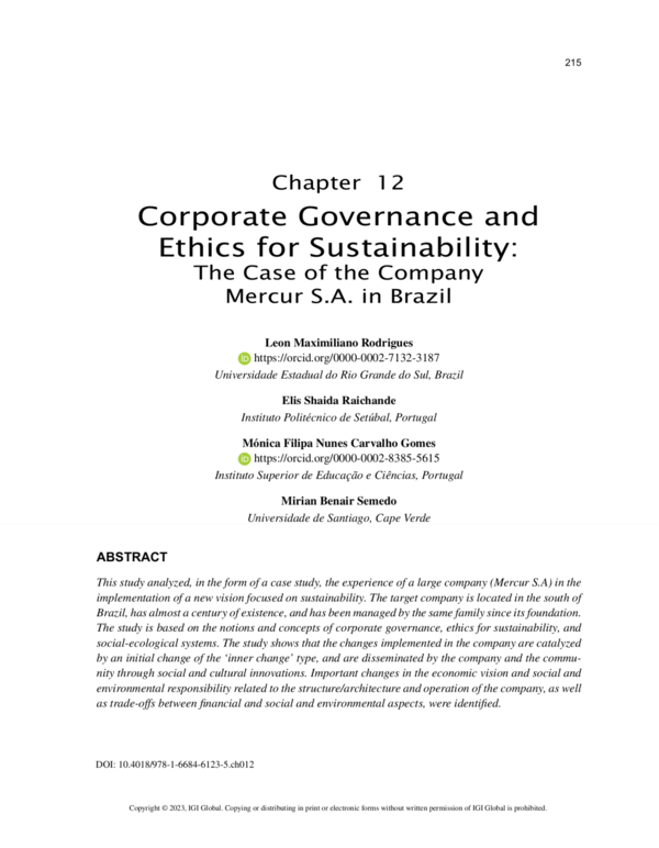 (PDF) Corporate Governance and Ethics for Sustainability