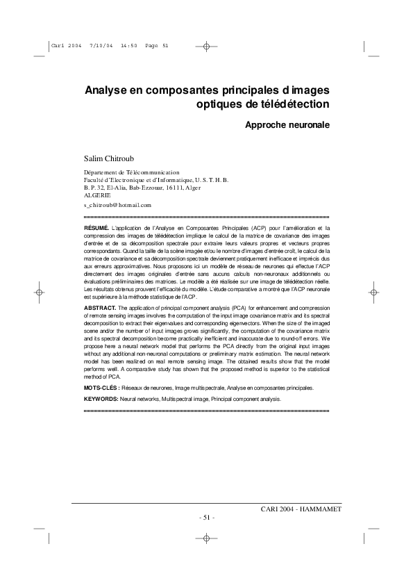 (PDF) Analyse en composantes principales d images optiques de télédétection