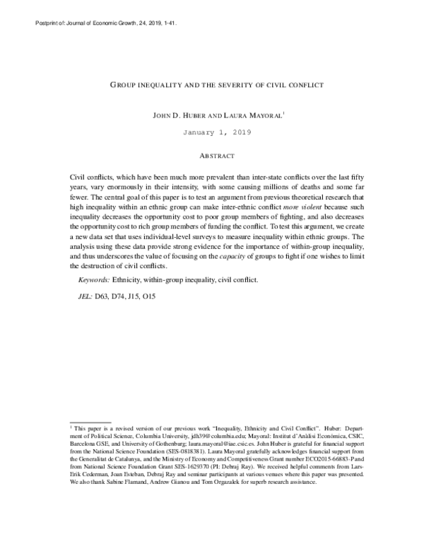 (PDF) Group inequality and the severity of civil conflict