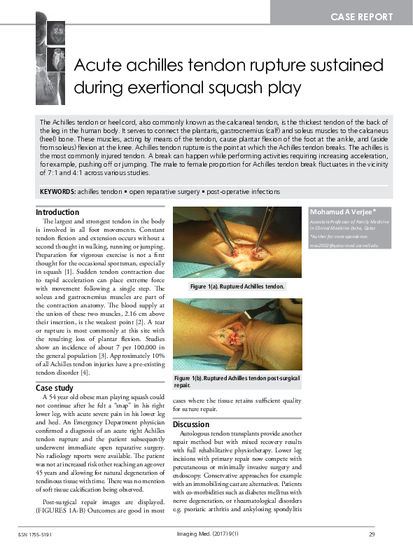 (PDF) Acute achilles tendon rupture sustainedduring exertional squash play