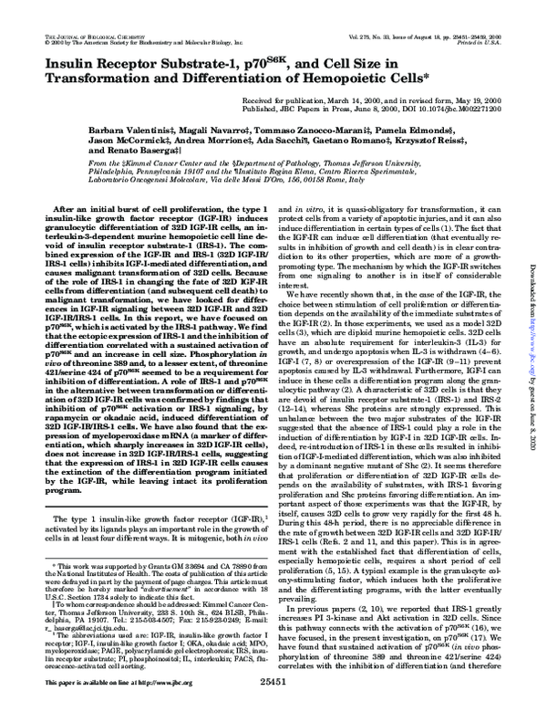 (PDF) Insulin Receptor Substrate-1, p70S6K, and Cell Size in ...