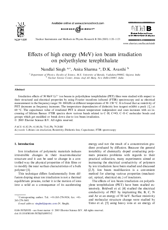 (PDF) Effects of high energy (MeV) ion beam irradiation on polyethylene ...