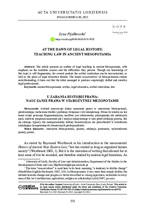 (PDF) AT THE DAWN OF LEGAL HISTORY: TEACHING LAW IN ANCIENT MESOPOTAMIA