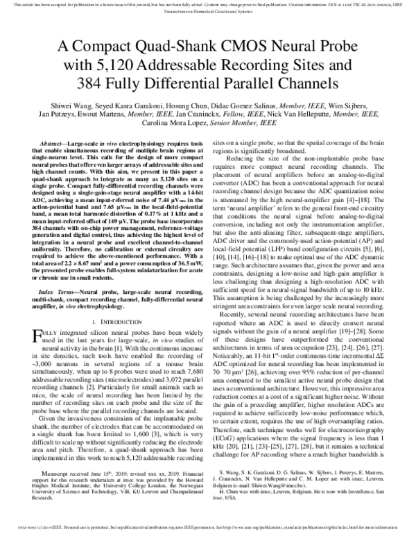 (PDF) A Compact Quad-Shank CMOS Neural Probe With 5,120 Addressable ...