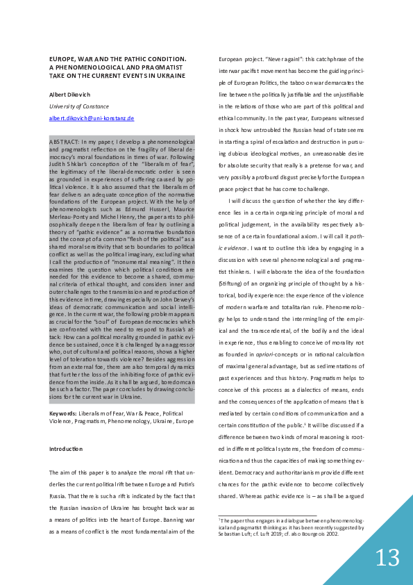 (PDF) Europe, War and the Pathic Condition. A Phenomenological and ...