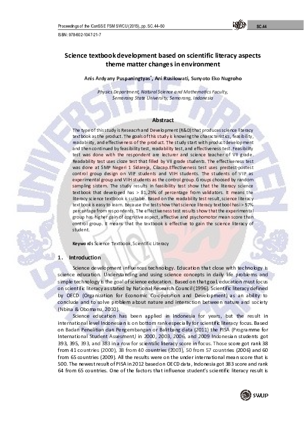 (PDF) Science textbook development based on scientific literacy aspects ...