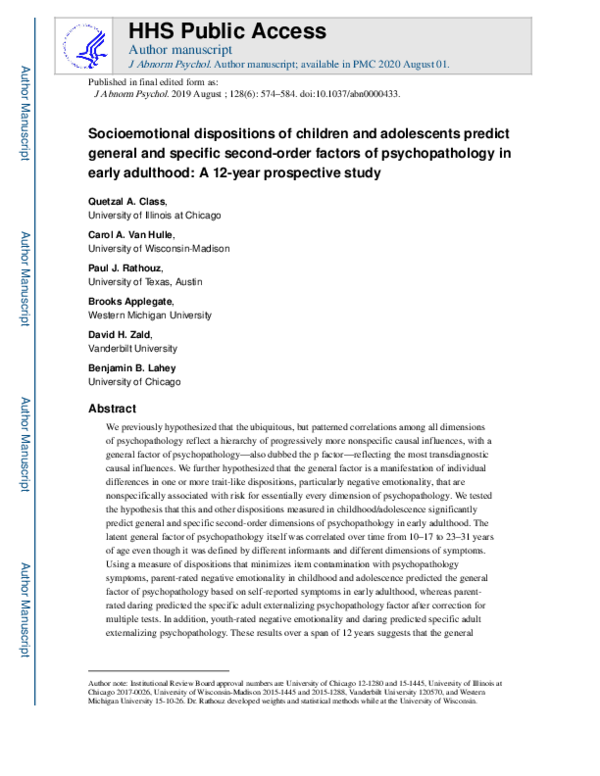 (PDF) Socioemotional dispositions of children and adolescents predict ...