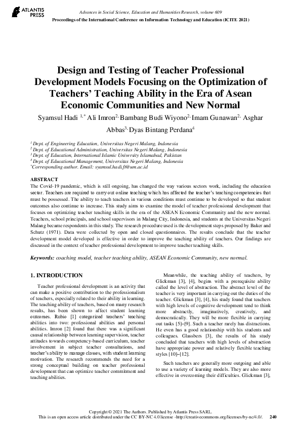 (PDF) Design and Testing of Teacher Professional Development Models ...