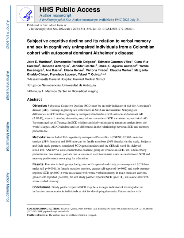 (PDF) Subjective Cognitive Decline and its Relation to Verbal Memory ...