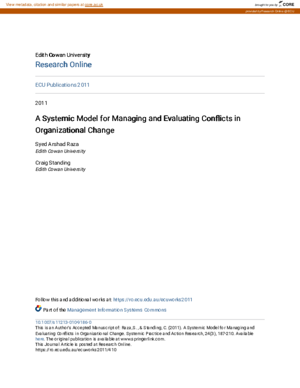 (PDF) A Systemic Model for Managing and Evaluating Conflicts in ...
