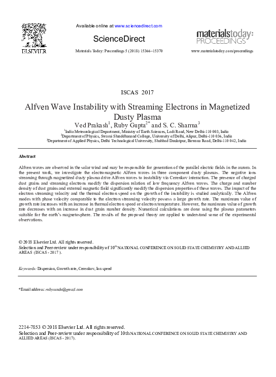 (PDF) Alfven Wave Instability with Streaming Electrons in Magnetized ...