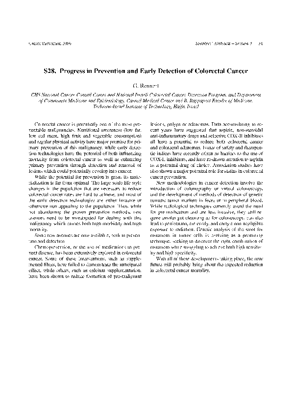 (PDF) Progress in prevention and early detection of colorectal cancer