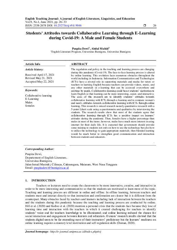 (PDF) Students’ Attitudes towards Collaborative Learning through E ...