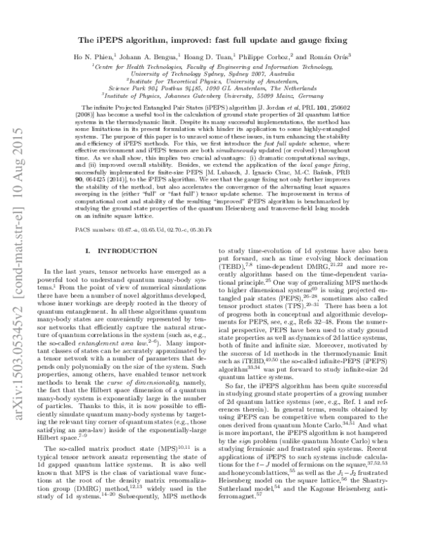 (PDF) The iPEPS algorithm, improved: fast full update and gauge fixing