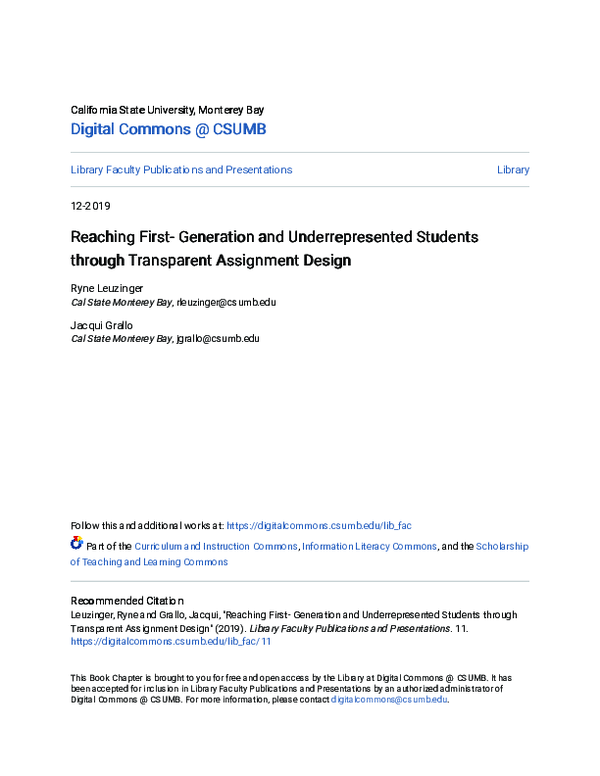 (PDF) Reaching First- Generation and Underrepresented Students through ...
