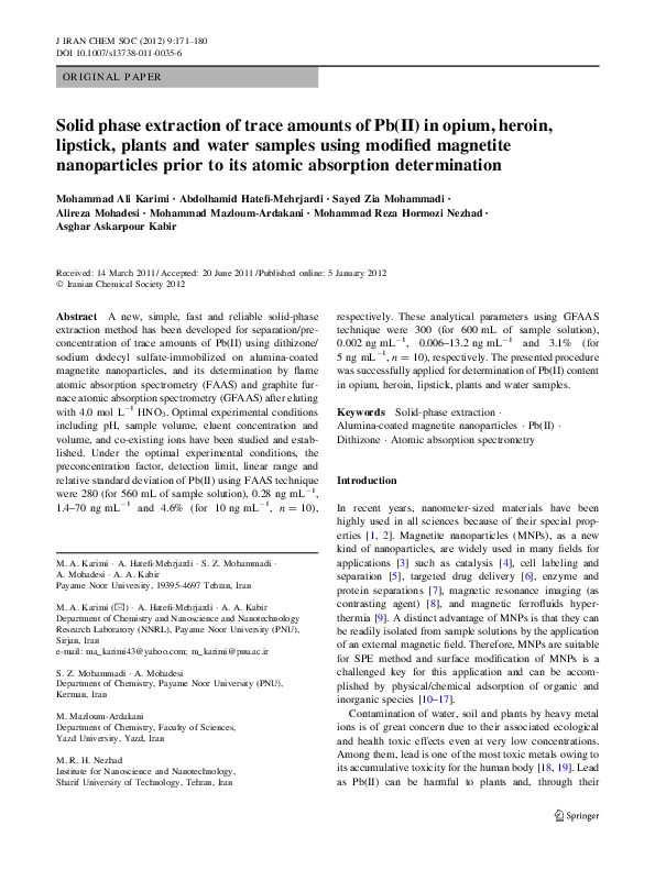 (PDF) Solid phase extraction of trace amounts of Pb(II) in opium ...