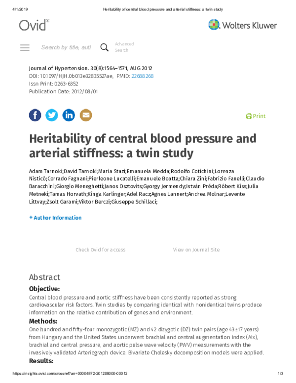 (PDF) Heritability of central blood pressure and arterial stiffness