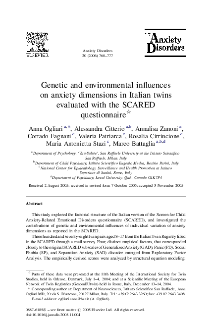 (PDF) Genetic and environmental influences on anxiety dimensions in ...