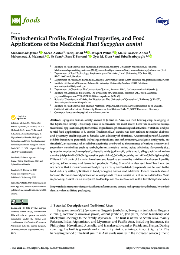 (PDF) Phytochemical Profile, Biological Properties, and Food