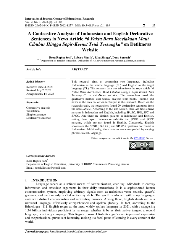 (PDF) Contrastive Analysis of Indonesian and English Declarative ...