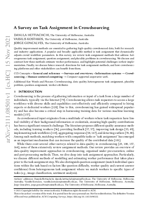 (PDF) A Survey on Task Assignment in Crowdsourcing