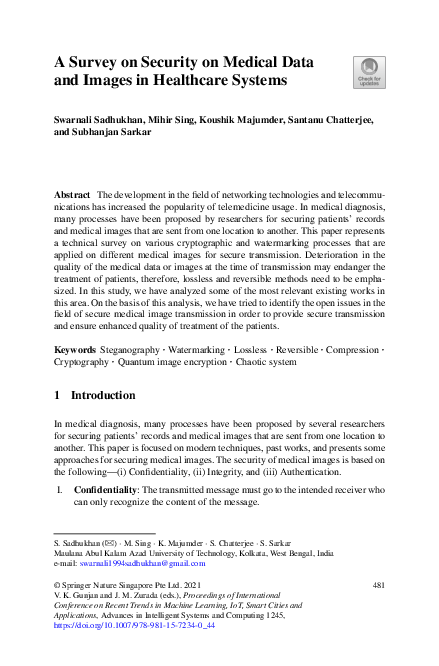(PDF) A Survey on Security on Medical Data and Images in Healthcare Systems
