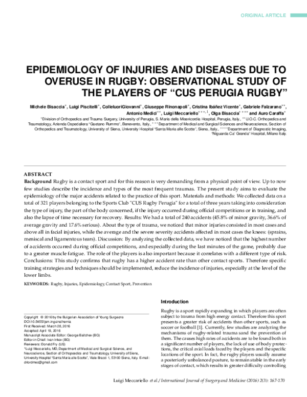 (PDF) Epidemiology of Injuries and Diseases Due to Overuse in Rugby ...