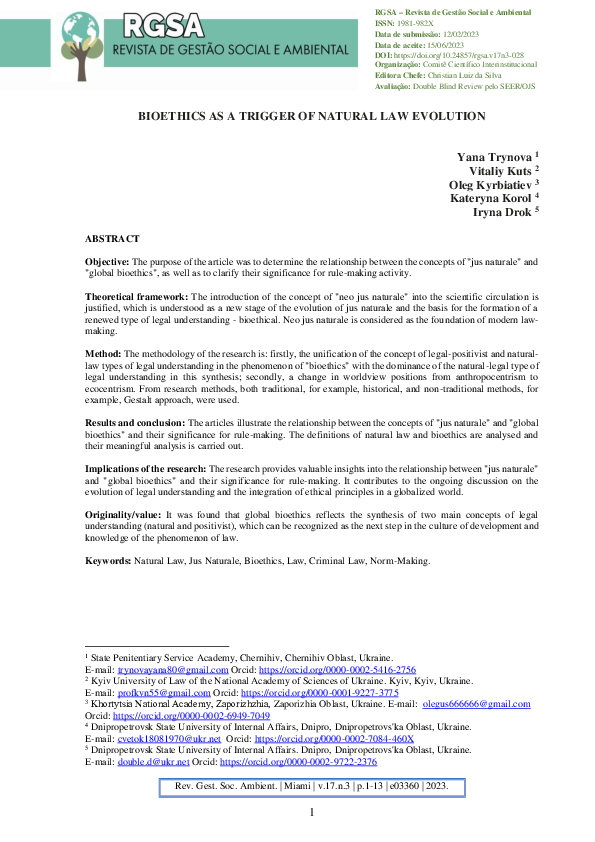 (PDF) Bioethics as a Trigger of Natural Law Evolution