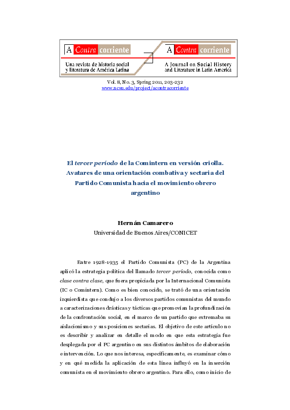(PDF) El tercer período de la Comintern en versión criolla