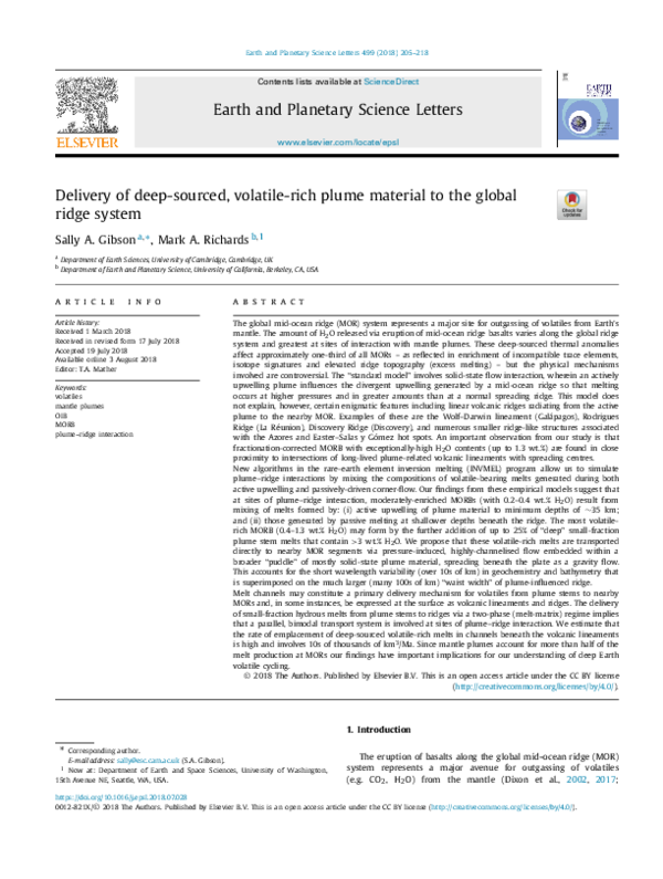(PDF) Delivery of deep-sourced, volatile-rich plume material to the ...