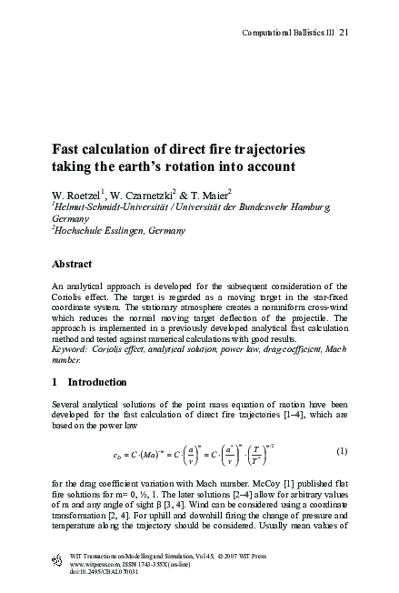 (PDF) Fast calculation of direct fire trajectories taking the earth’s ...