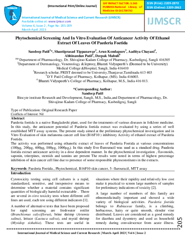 (PDF) Phytochemical Screening And In Vitro Evaluation Of Anticancer ...