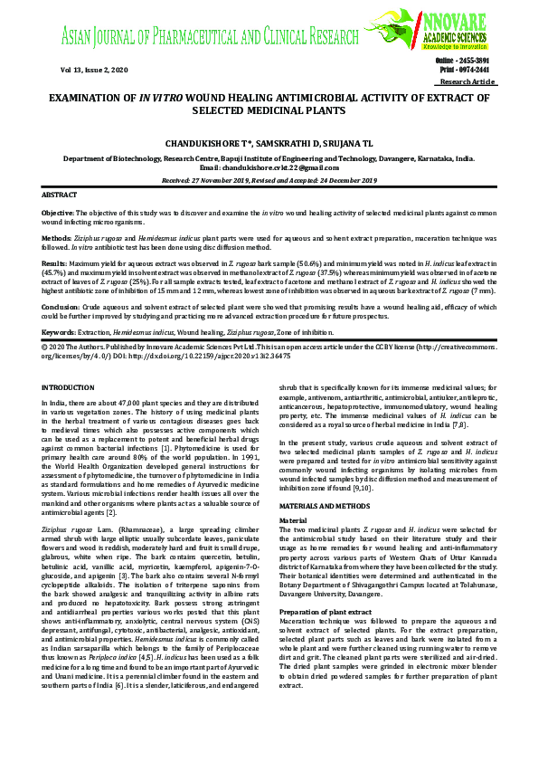 (PDF) EXAMINATION OF IN VITRO WOUND HEALING ANTIMICROBIAL ACTIVITY OF ...