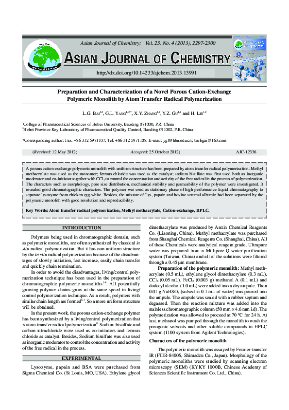 (PDF) Preparation and Characterization of a Novel Porous Cation ...