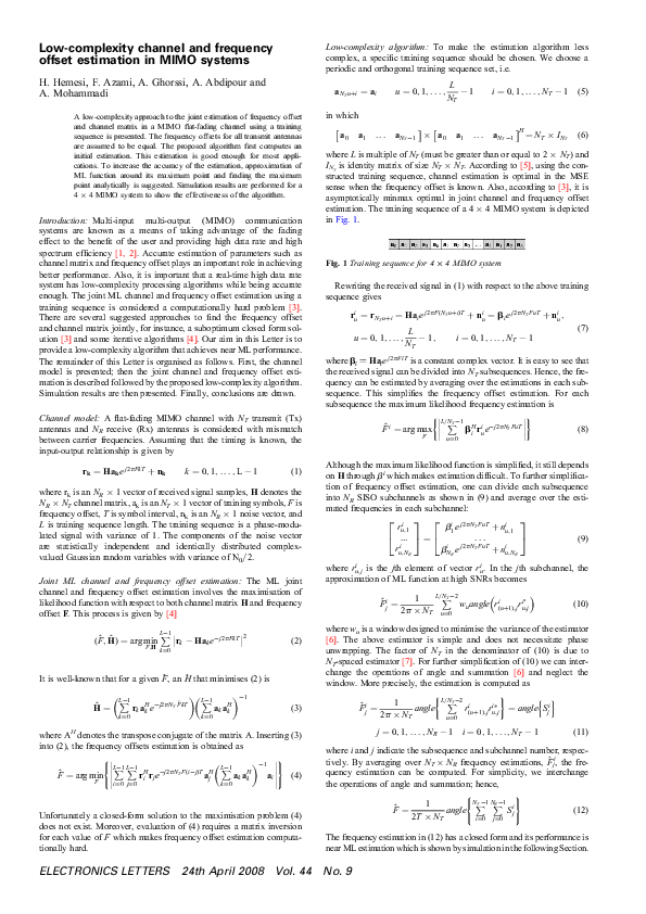 (PDF) Low-complexity channel and frequency offset estimation in MIMO ...
