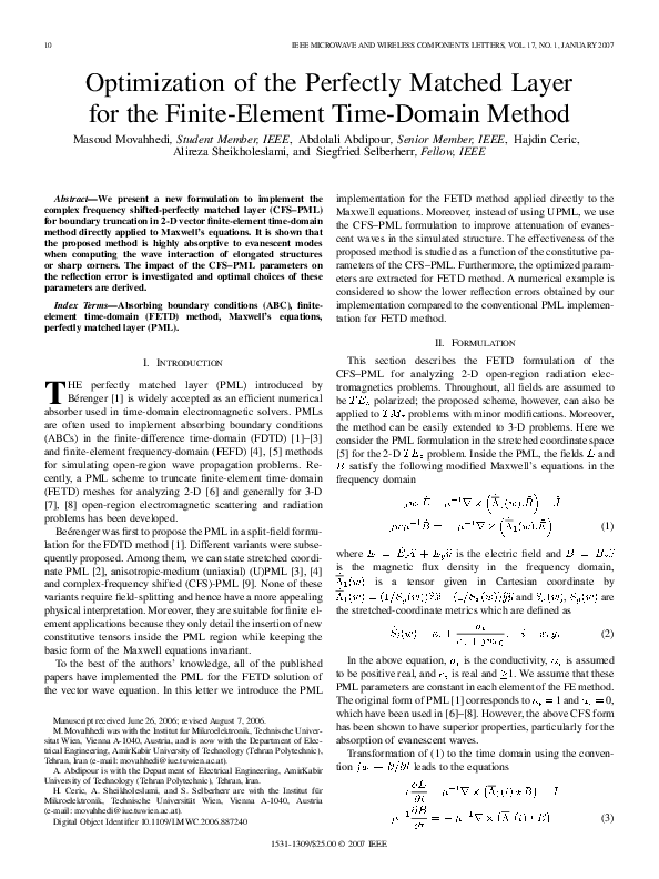 (PDF) Optimization of the Perfectly Matched Layer for the Finite ...