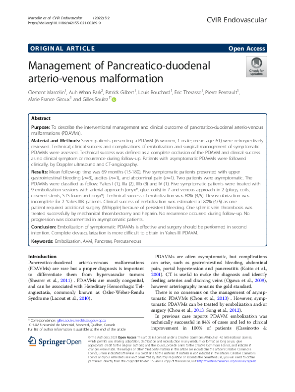 (PDF) Management of Pancreaticoduodenal Arteriovenous Malformation